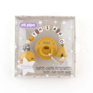 Cajita Chupete Gummy Mostaza + Chupetero de Silicona Tipi Personalizada