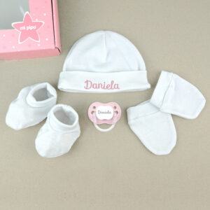 Cajita Set Recién Nacido Personalizada Blanco y Rosa