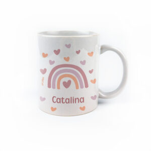Taza con asa de cerámica o plástico Personalizada Arcoíris Blush
