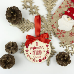 Bola Navidad Madera, Corona Navideña Mi Primera Navidad personalizada