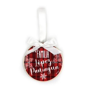 Bola Navidad Madera, Cuadros Rojos Familia personalizada