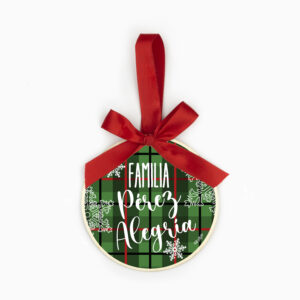 Bola Navidad de Madera, Cuadros Verdes Familia personalizada