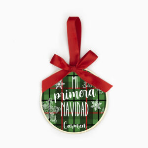 Bola Navidad Madera, Mi Primera Navidad Cuadros Verdes personalizada