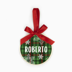 Bola Navidad Madera, Cuadros Verdes personalizada