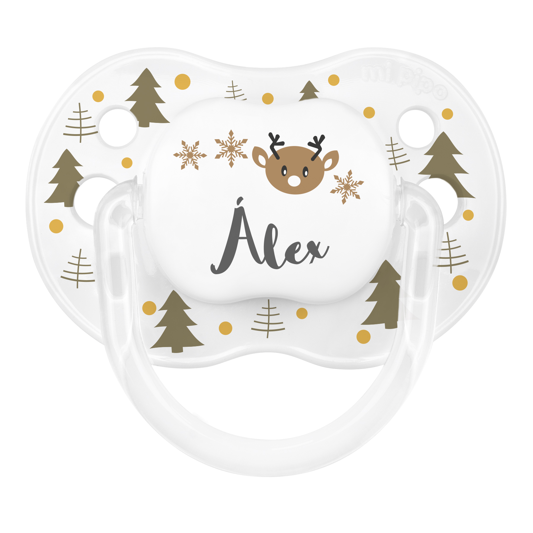Chupete Personalizado Classic Deco Navidad Blanco Árboles Dorados